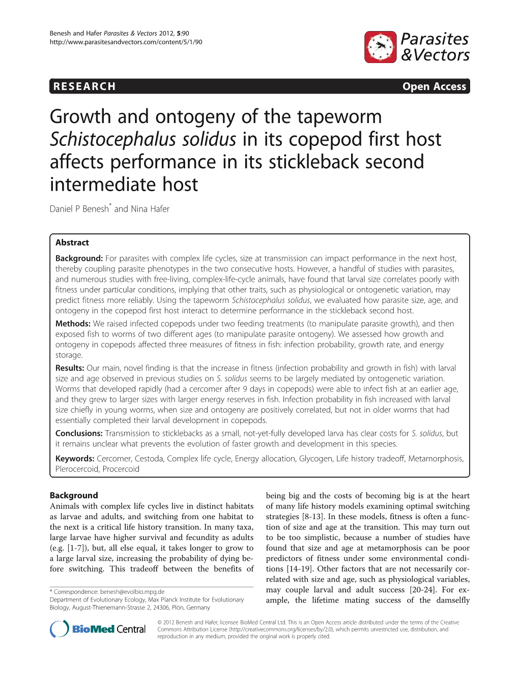 Growth and Ontogeny of the Tapeworm Schistocephalus Solidus in Its