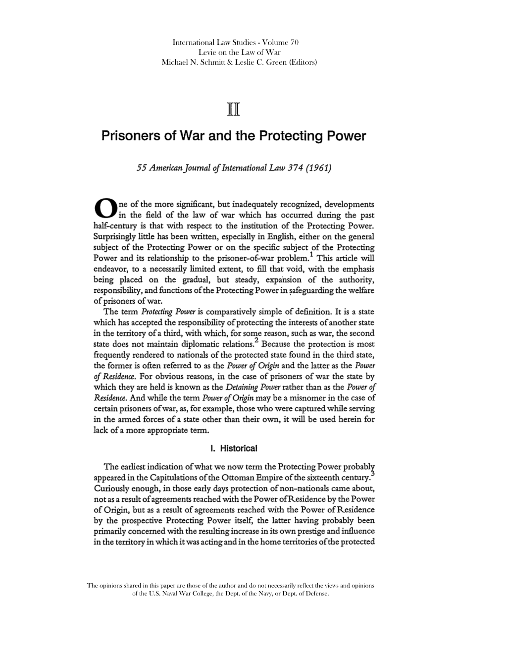 Prisoners of War and the Protecting Power