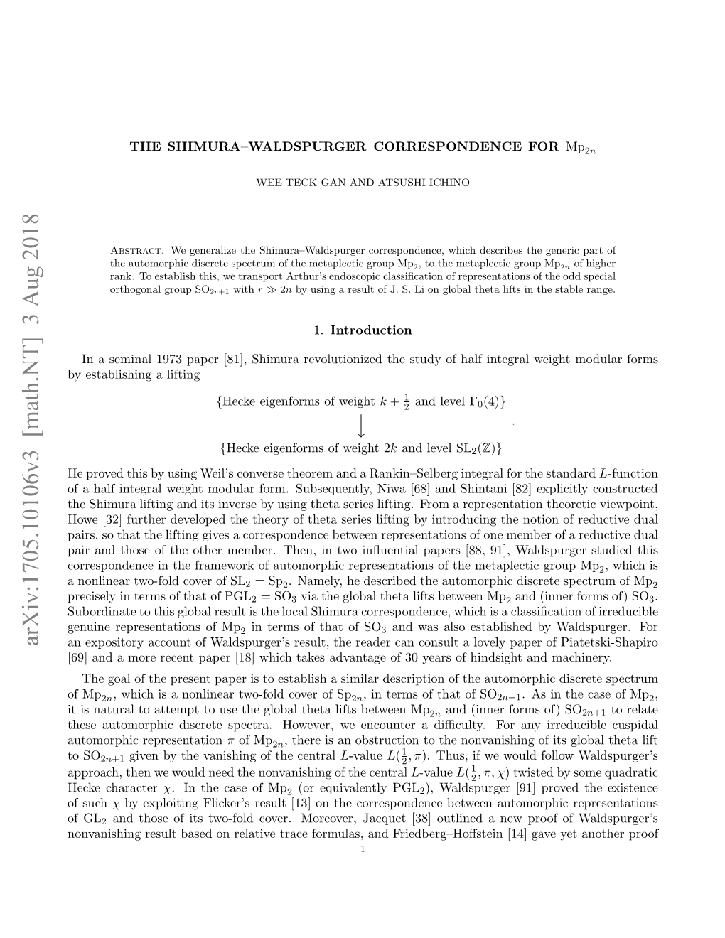 The Shimura-Waldspurger Correspondence for $\Mathrm {Mp