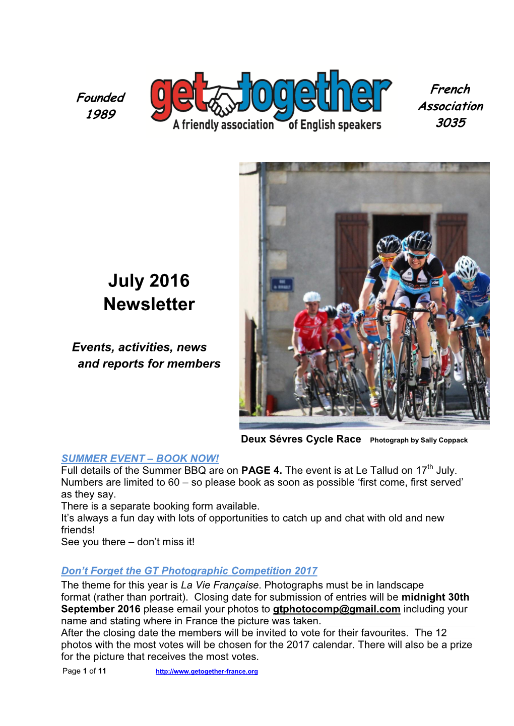 July 2016 Newsletter