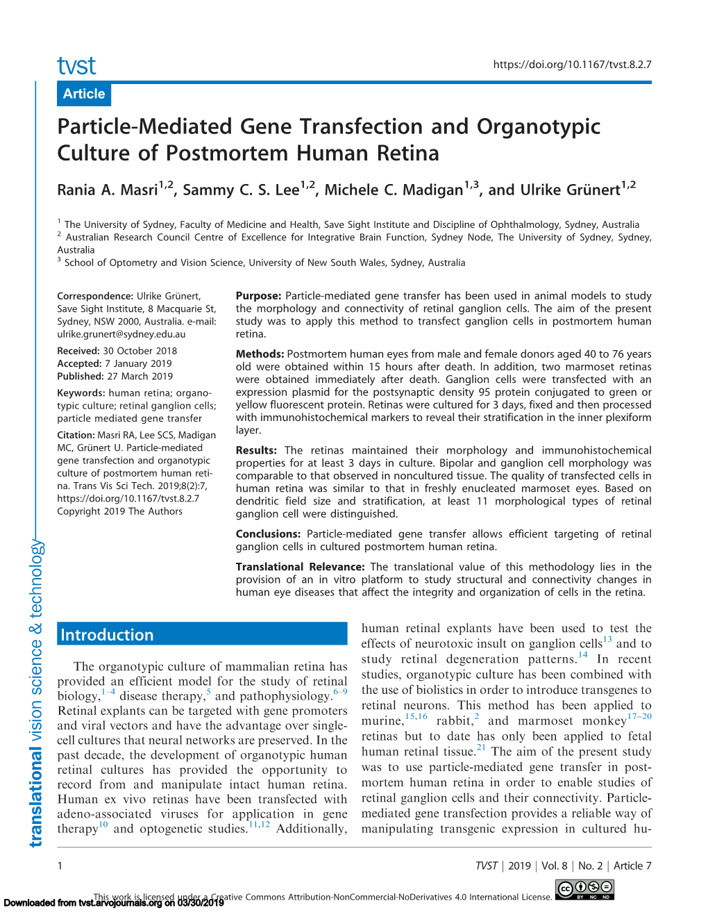 Particle-Mediated Gene Transfection and Organotypic Culture of Postmortem Human Retina