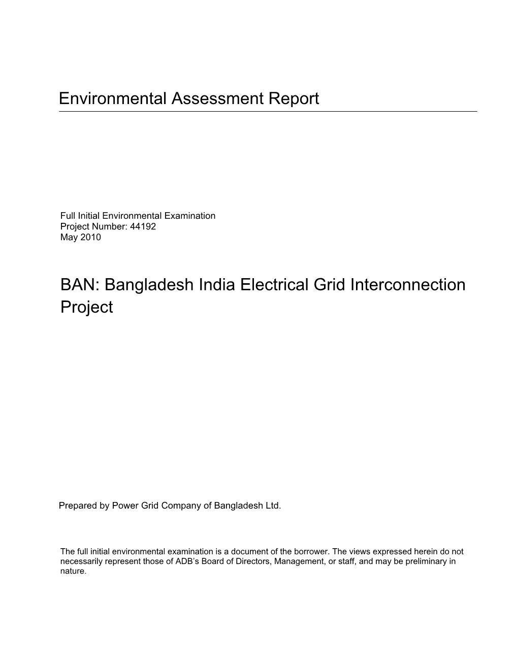Initial Environmental Examination: Bangladesh
