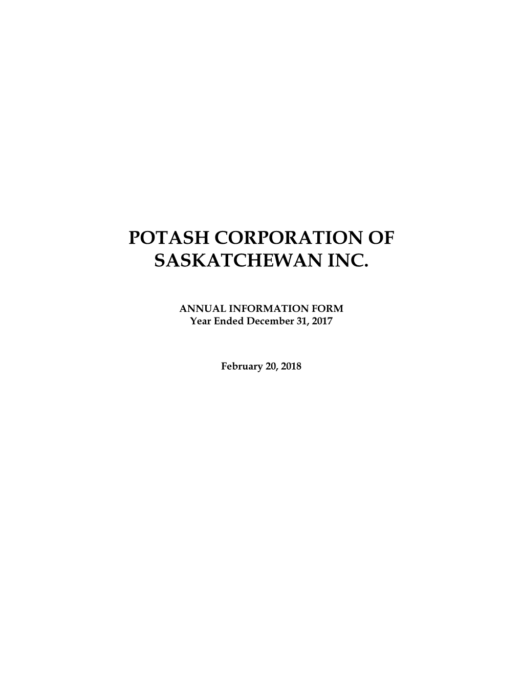 Potash Corporation of Saskatchewan Inc