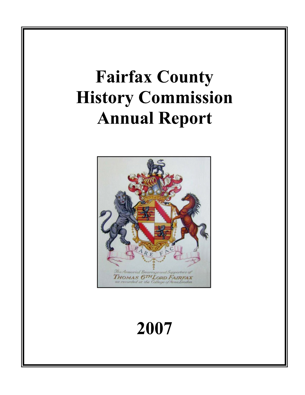 Fairfax County History Commission Annual Report 2007