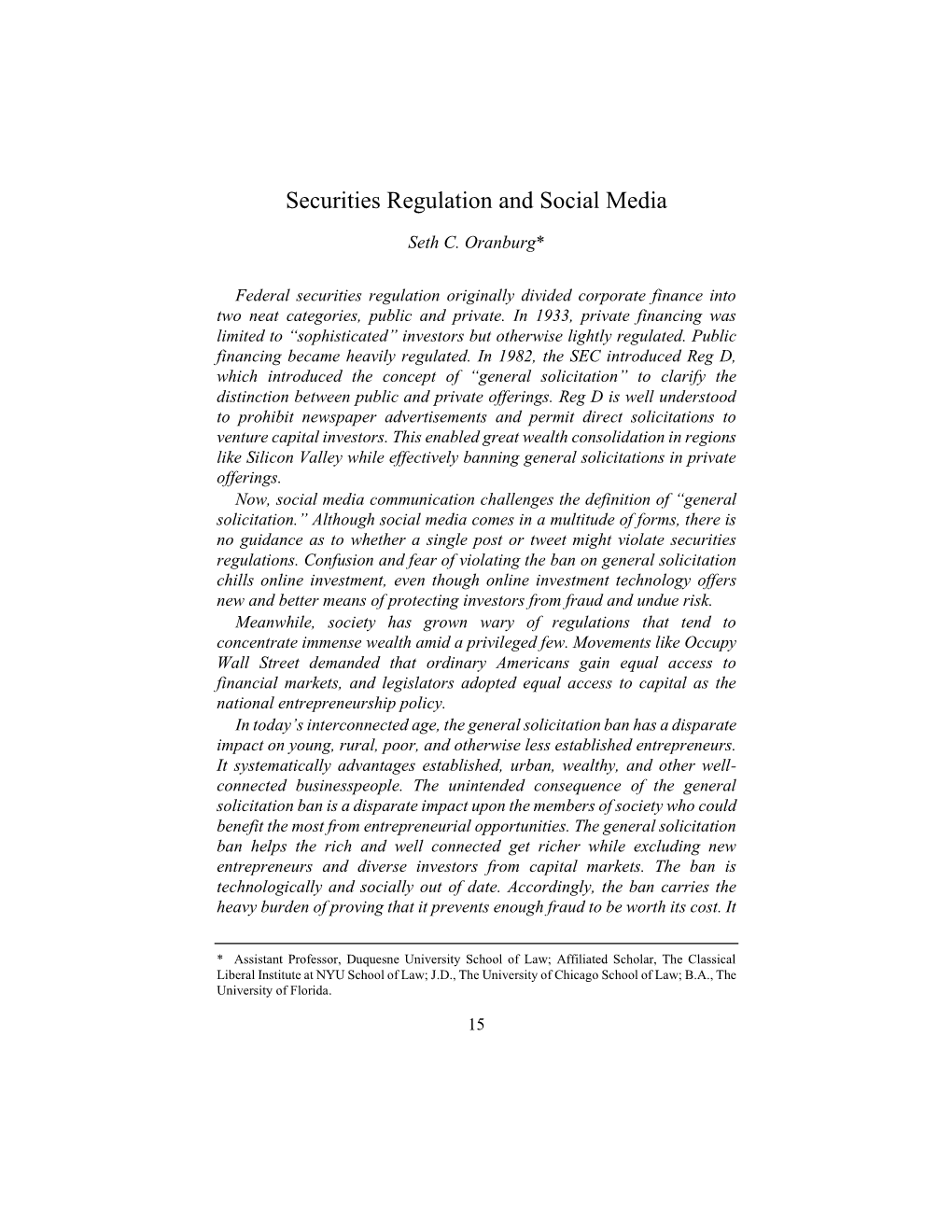 Securities Regulation and Social Media