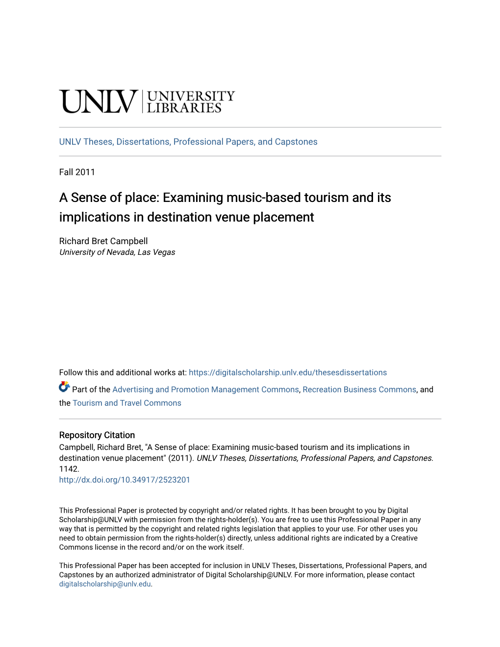 A Sense of Place: Examining Music-Based Tourism and Its Implications in Destination Venue Placement