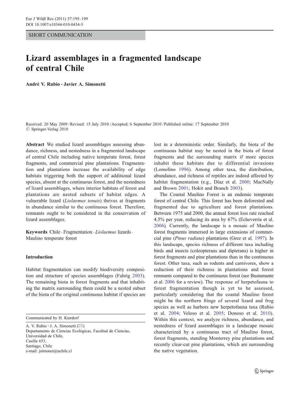 Lizard Assemblages in a Fragmented Landscape of Central Chile