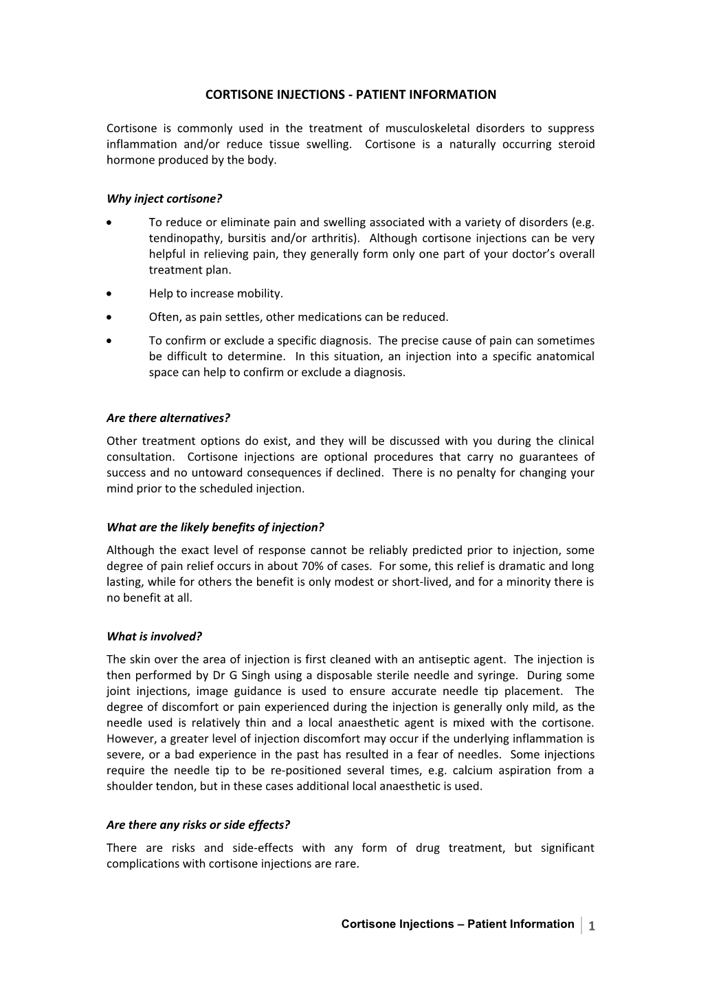 Cortisone Injections Patient Information