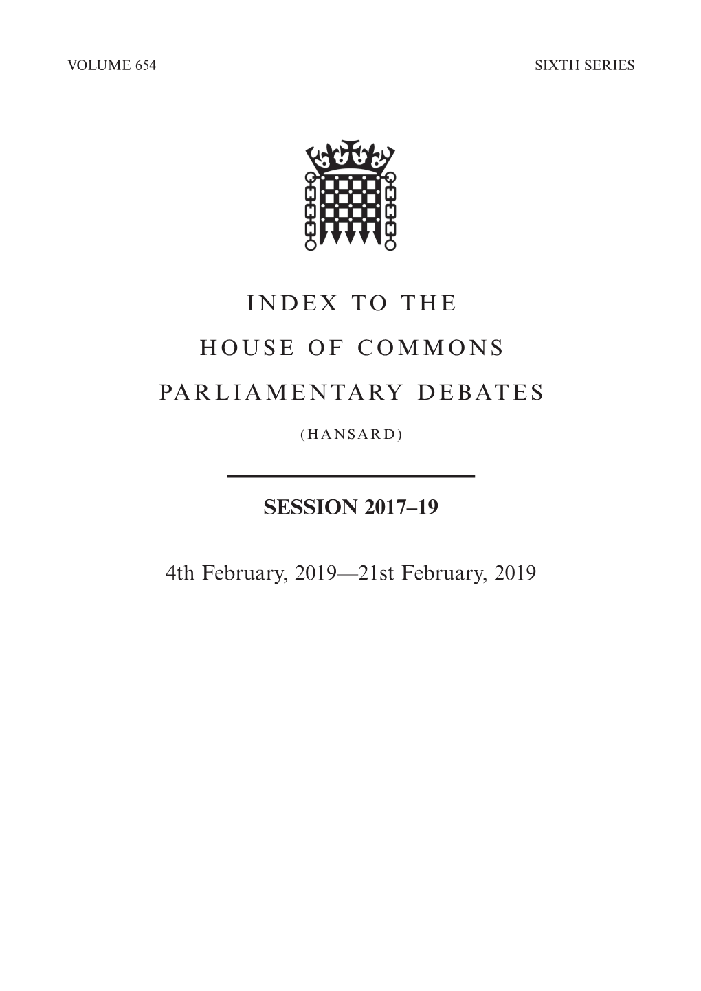 Index to the House of Commons Parliamentary Debates