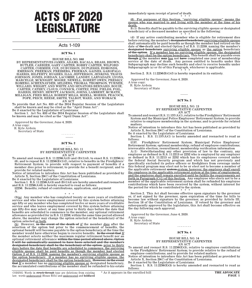 Acts of 2020 Legislature