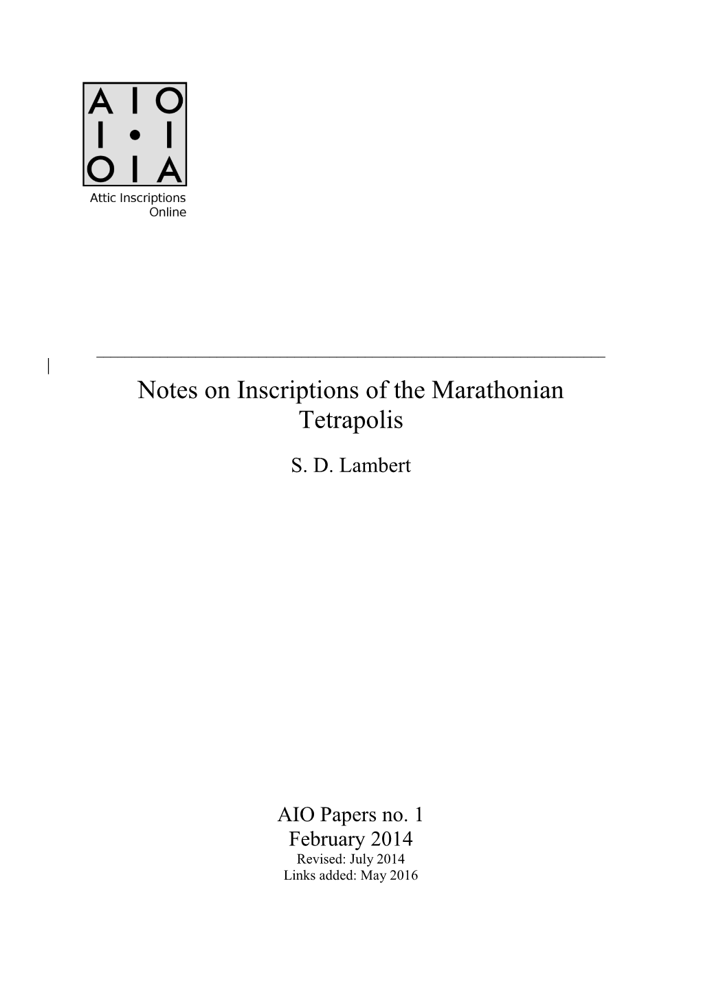 AIO Papers 1 Notes on Inscriptions of the Marathonian Tetrapolis