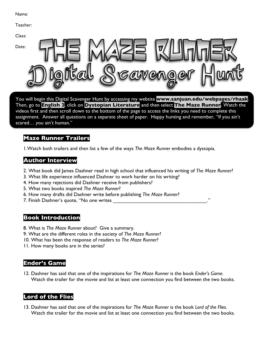 Maze Runner Trailers Author Interview Book Introduction Ender's Game