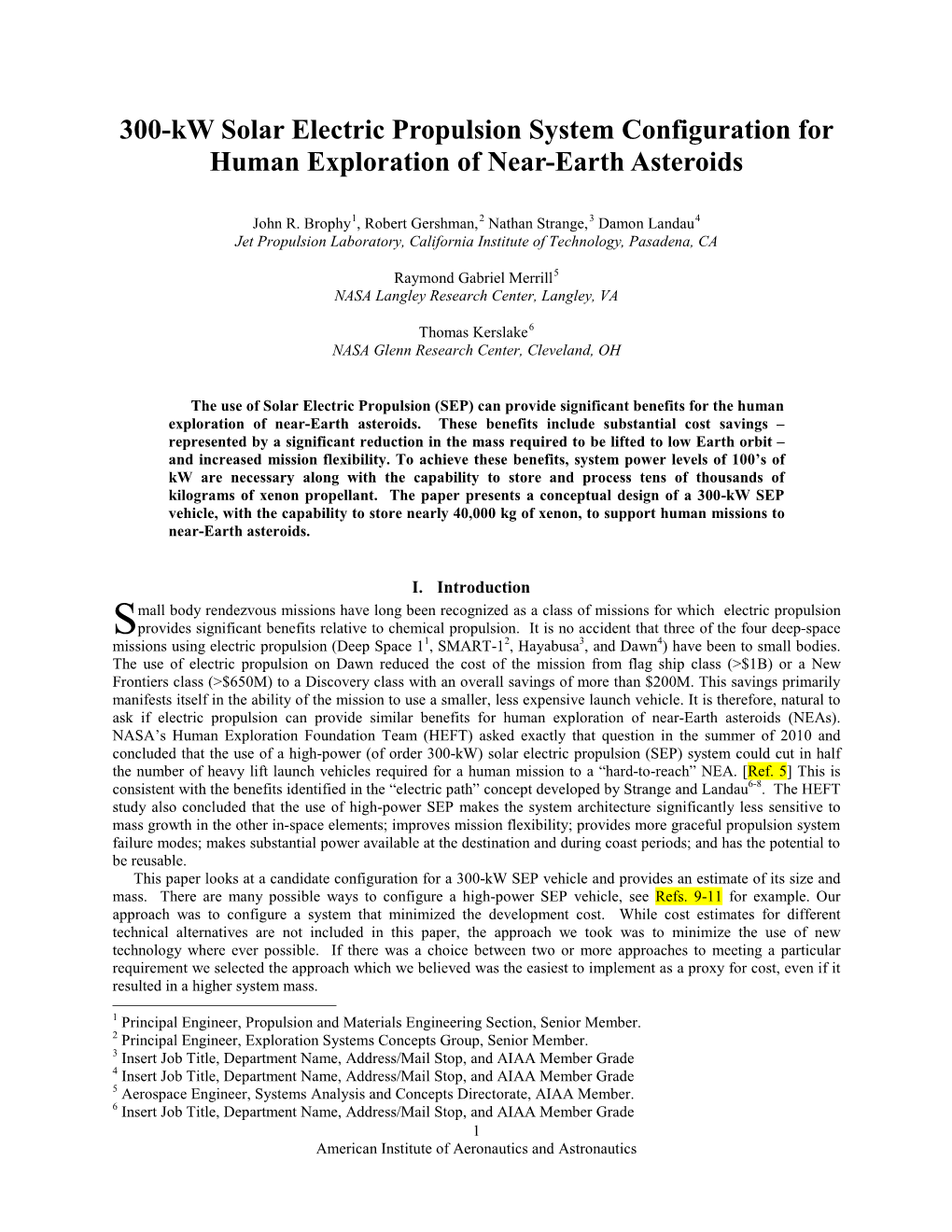 300-Kw Solar Electric Propulsion System Configuration for Human Exploration of Near-Earth Asteroids