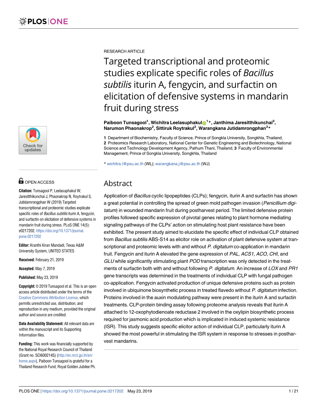 Targeted Transcriptional and Proteomic Studies Explicate Specific Roles of Bacillus Subtilis Iturin A, Fengycin, and Surfactin O