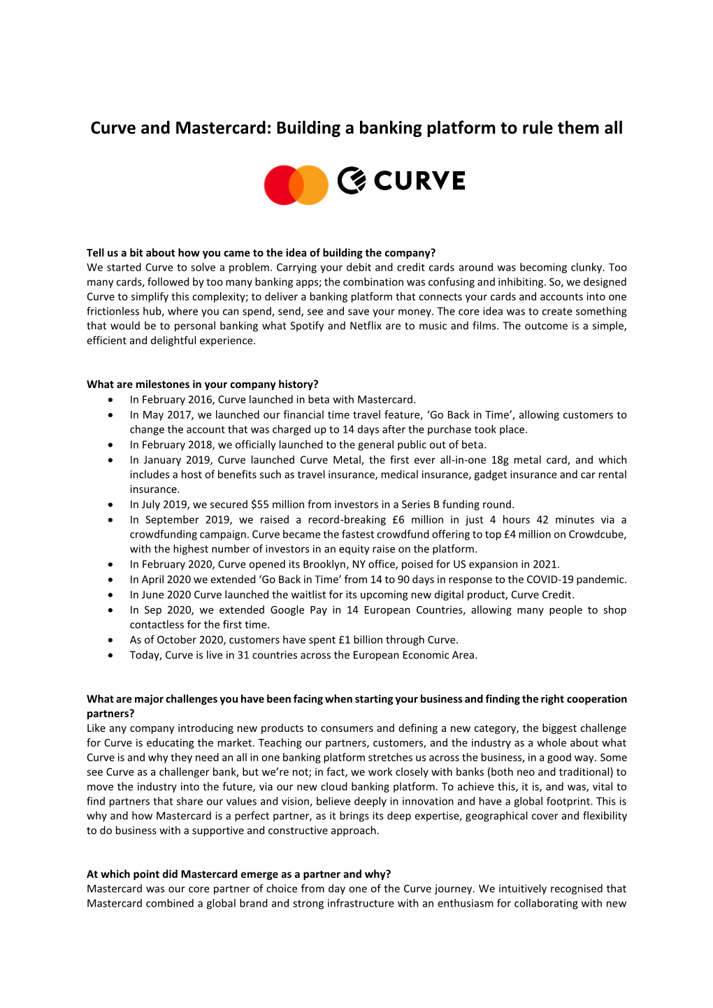 Curve and Mastercard: Building a Banking Platform to Rule Them All