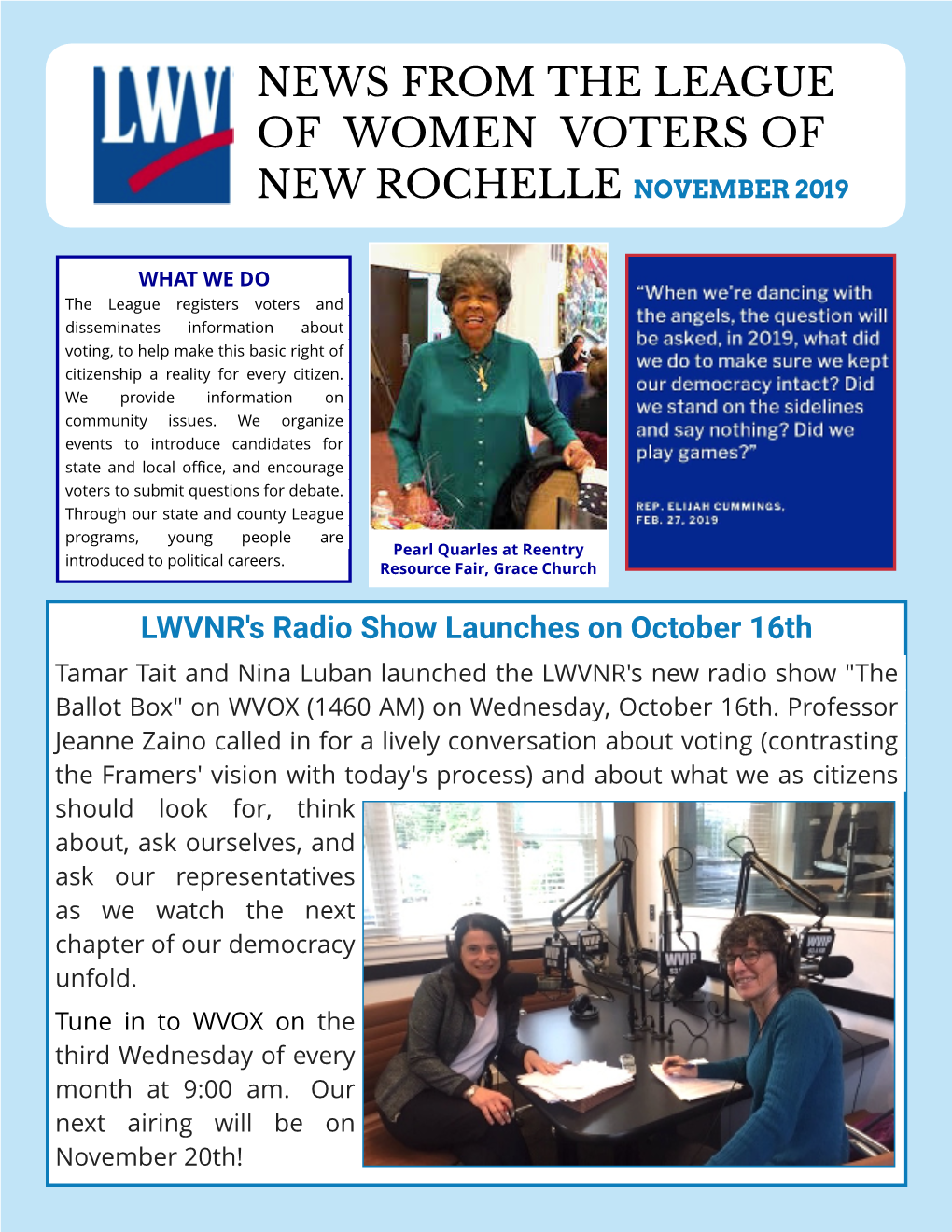 Of Women Voters of New Rochelle Held a Candidates Forum for Contested Seats for County Board of Legislators District #10, Mayor, and City Council Districts #1 and #5