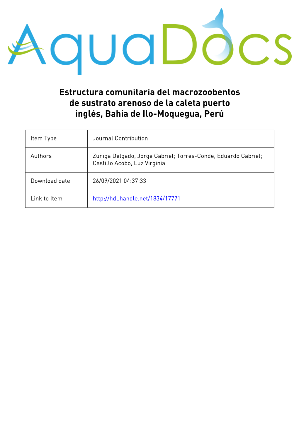 Articulo Original Estructura Comunitaria Del Macrozoobentos De Sustrato Arenoso De La Caleta Puerto Inglés, Bahía De Ilo-Moque