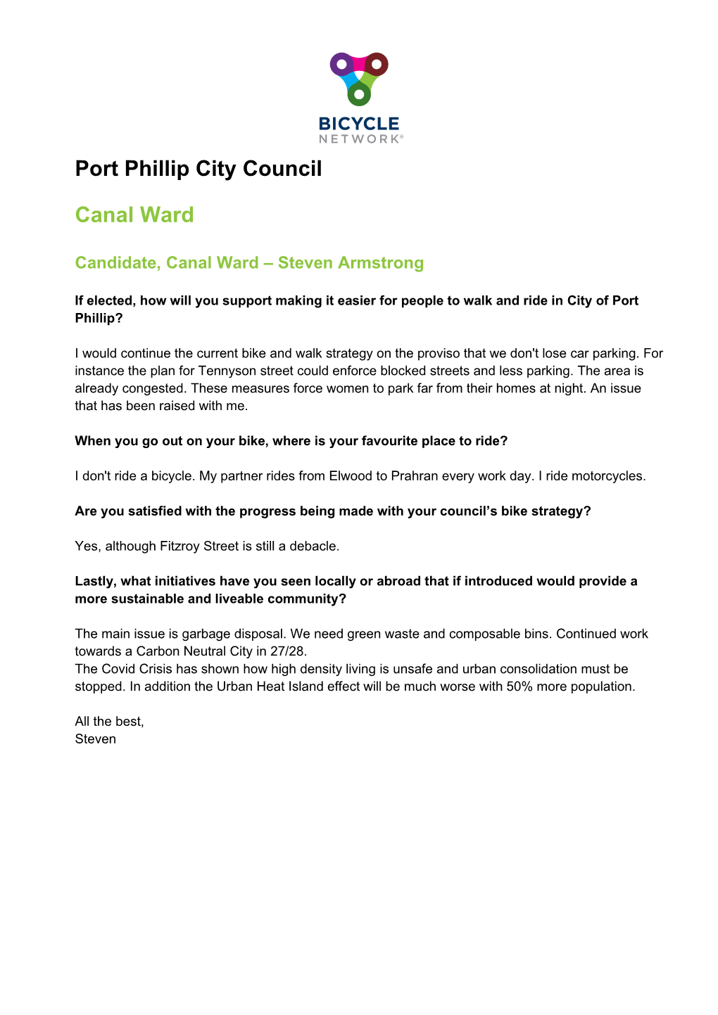Port Phillip City Council Canal Ward