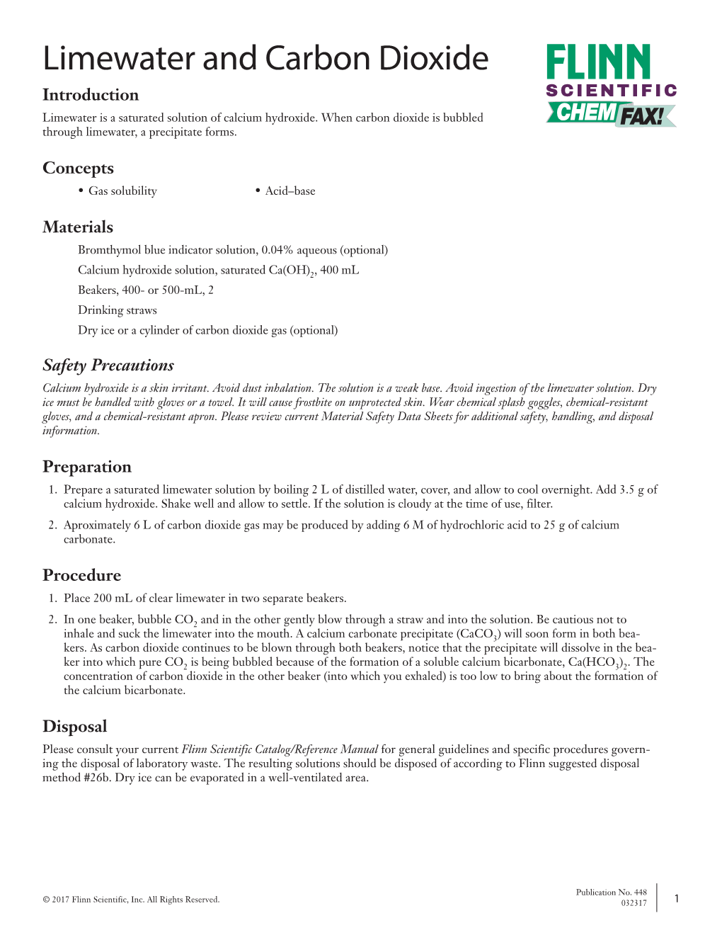 Limewater and Carbon Dioxide Introduction SCIENTIFIC Limewater Is a Saturated Solution of Calcium Hydroxide