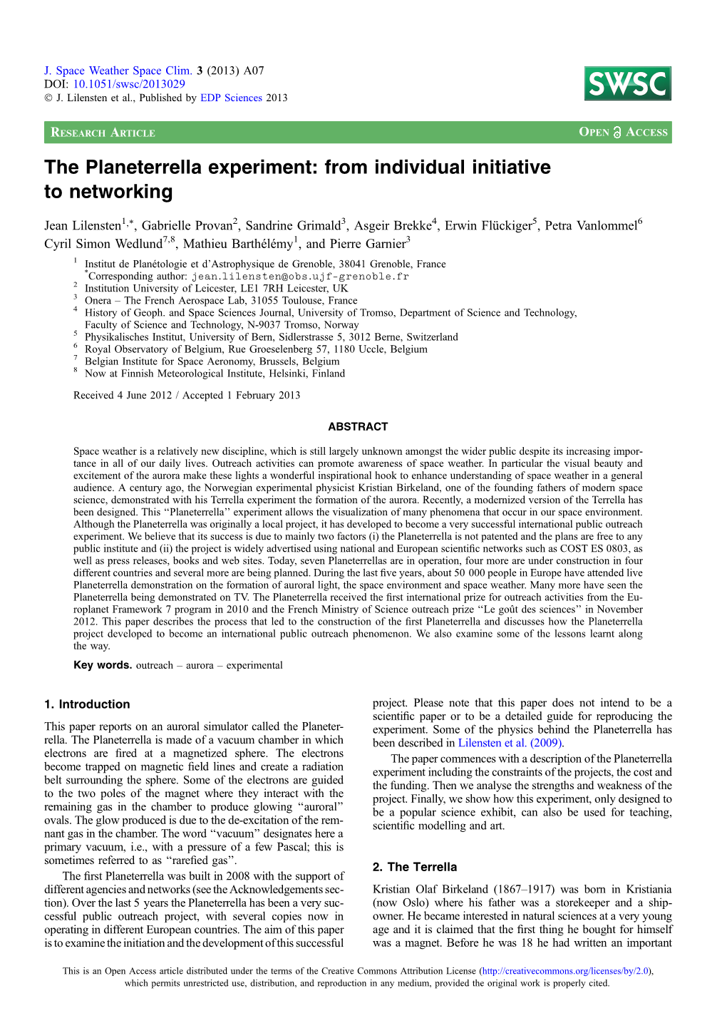 The Planeterrella Experiment: from Individual Initiative to Networking