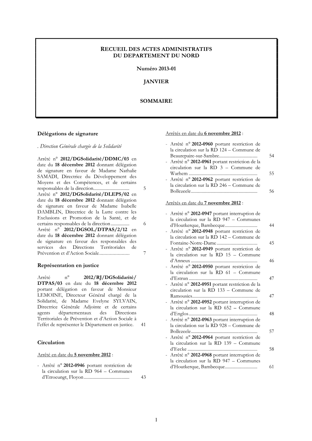 Recueil Des Actes Administratifs Du Departement Du Nord