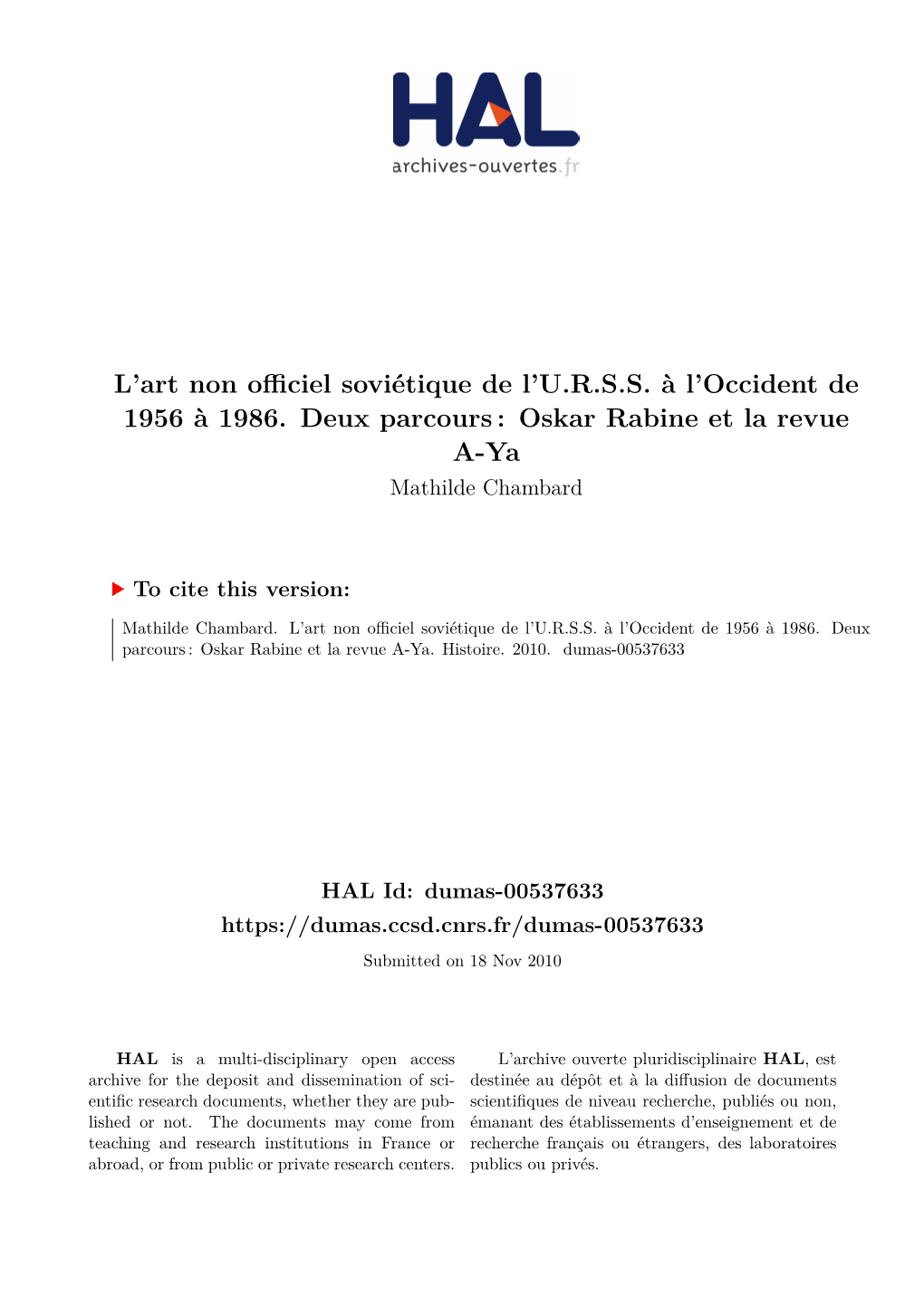 L'art Non Officiel Soviétique De L'urss À L'occident De 1956 À