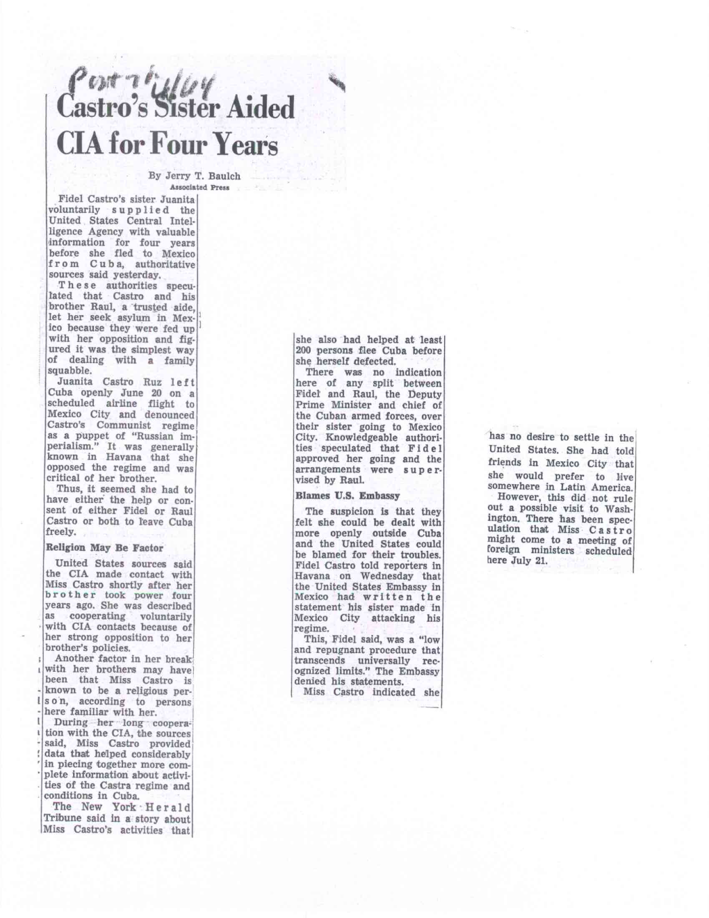 Ot Ter Stro's -Sister Aided N44, CIA for Four Years