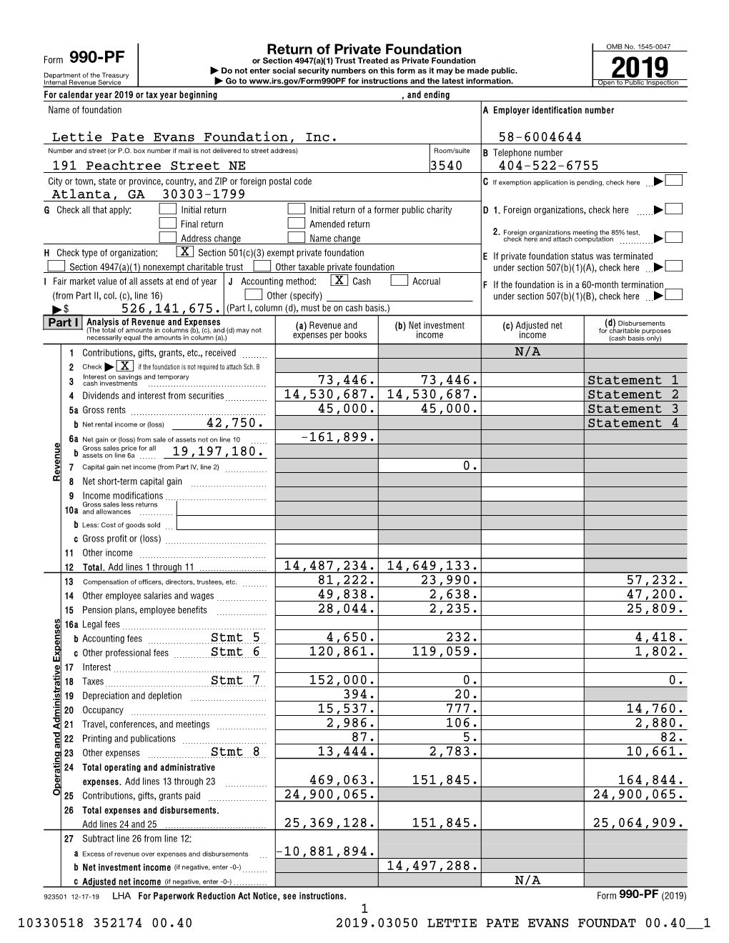 990-PF Or Section 4947(A)(1) Trust Treated As Private Foundation | Do Not Enter Social Security Numbers on This Form As It May Be Made Public