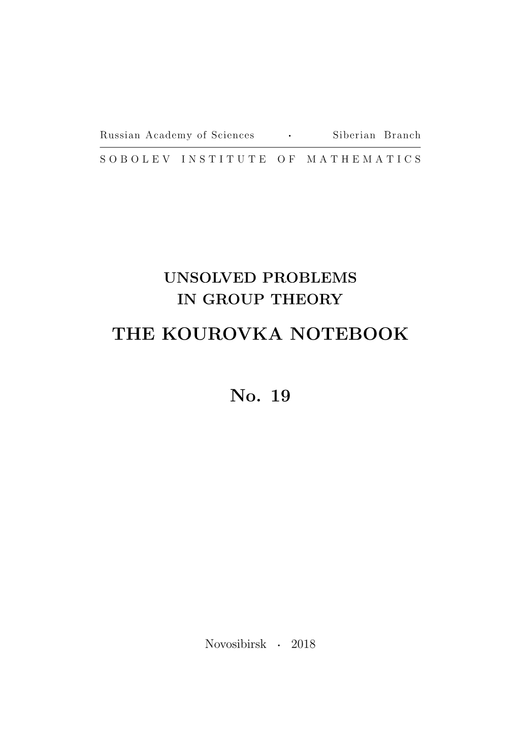 THE KOUROVKA NOTEBOOK No. 19