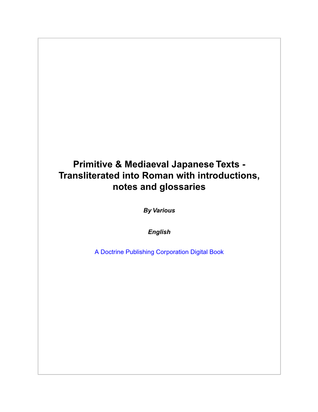 Primitive & Mediaeval Japanese Texts