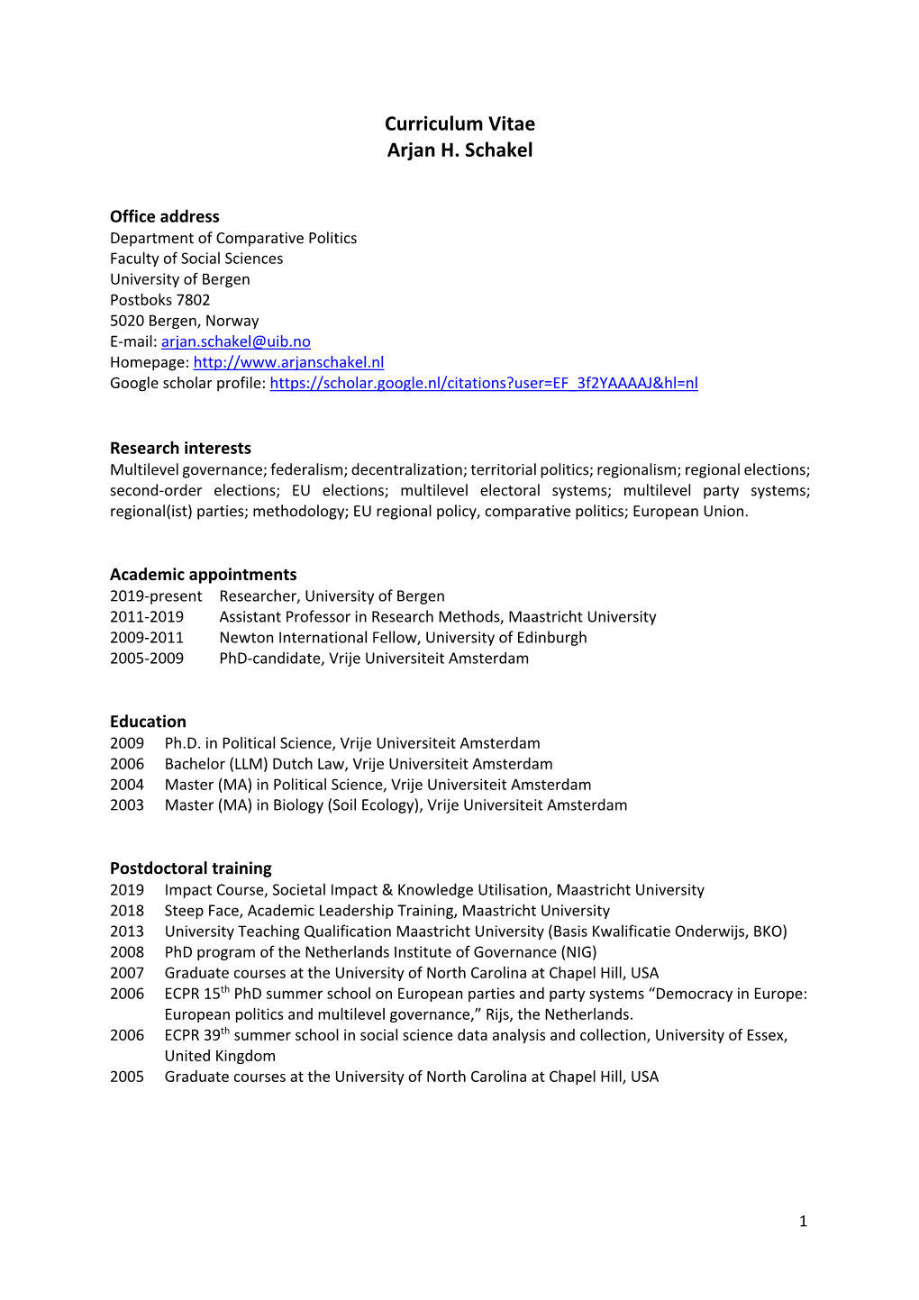 Curriculum Vitae Arjan H. Schakel