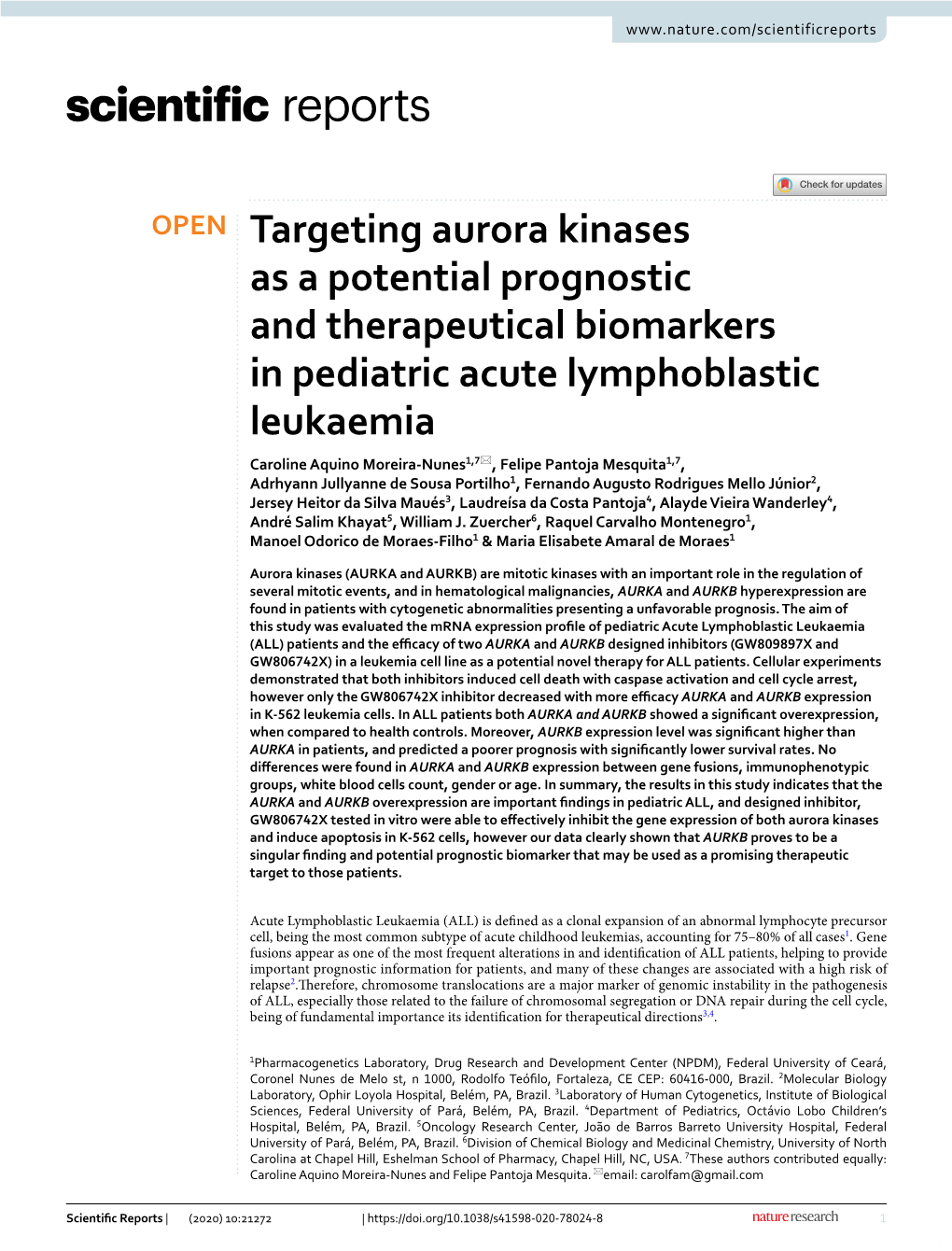 Targeting Aurora Kinases As a Potential Prognostic and Therapeutical Biomarkers in Pediatric Acute Lymphoblastic Leukaemia