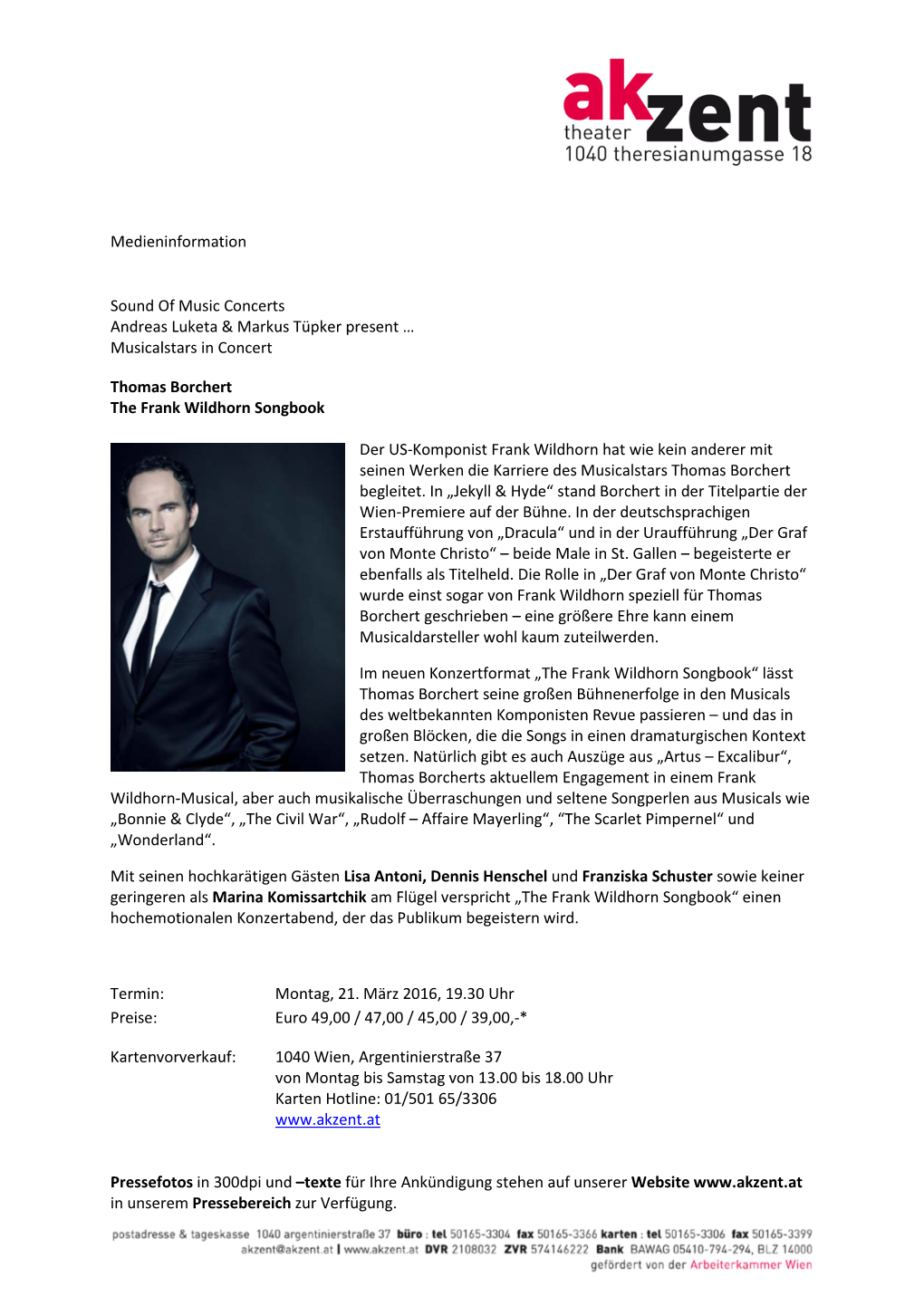 Medieninformation Sound of Music Concerts Andreas Luketa & Markus