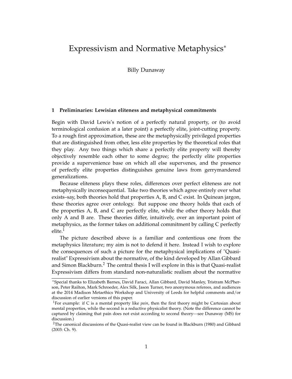 Expressivism and Normative Metaphysics∗