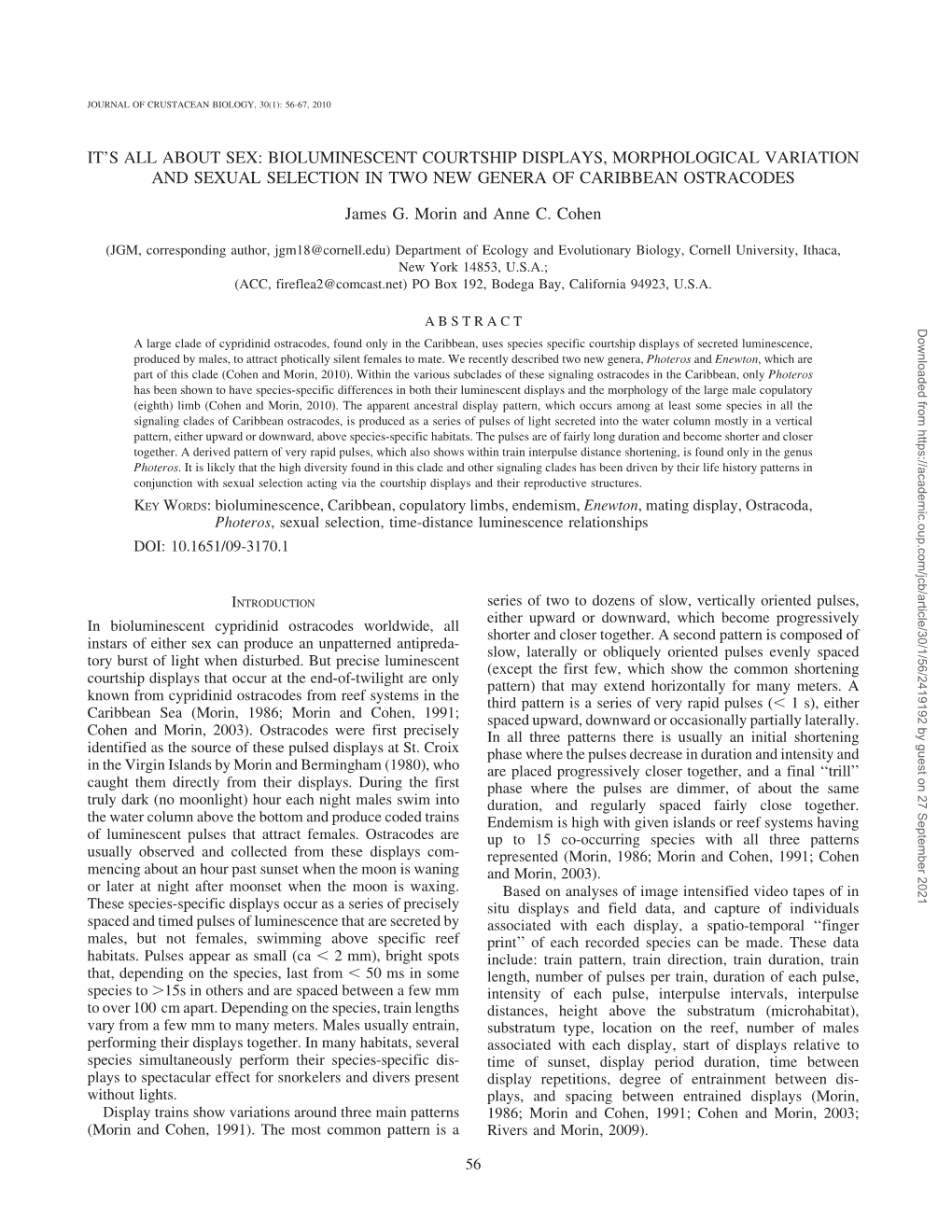 Bioluminescent Courtship Displays, Morphological Variation and Sexual Selection in Two New Genera of Caribbean Ostracodes