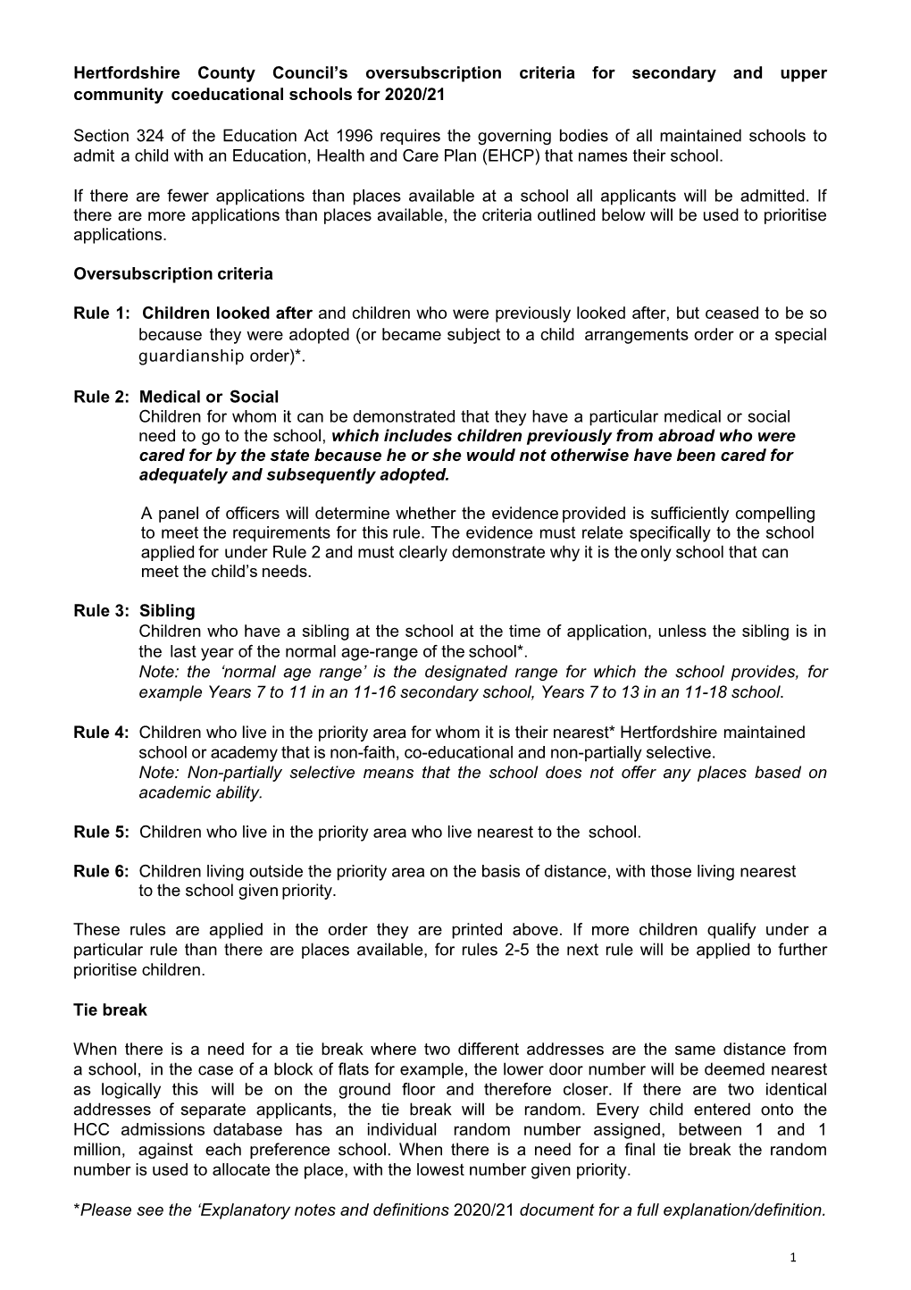 Admission Arrangements 2020/21