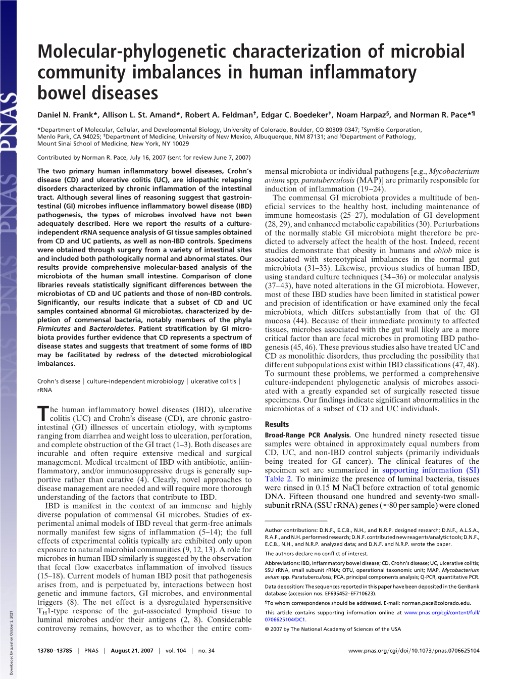 Molecular-Phylogenetic Characterization of Microbial Community Imbalances in Human Inflammatory Bowel Diseases