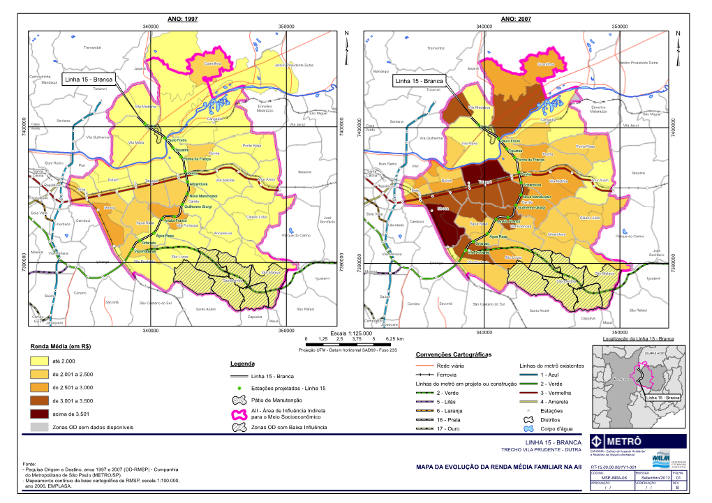 MAPA DA EVOLUÇÃO DA RENDA MÉDIA FAMILIAR NA AII CÓDIGO EMISSÃO FOLHA Do Metropolitano De São Paulo (METRO/SP)