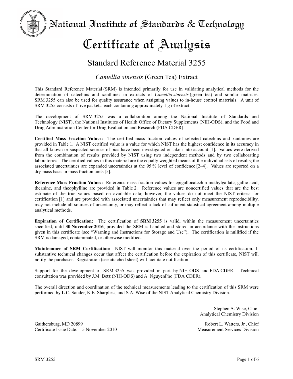 Certificate of Analysis