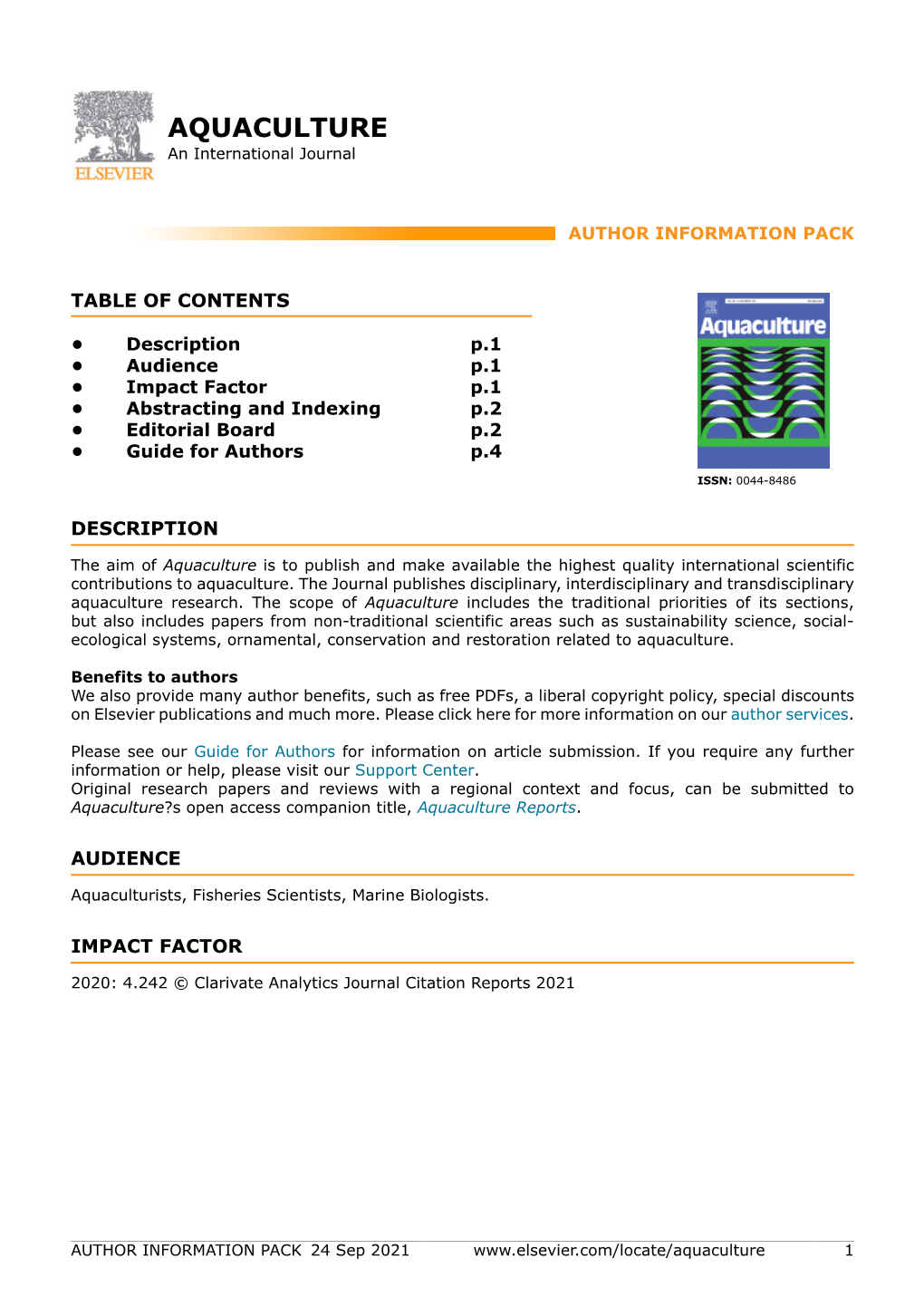 AQUACULTURE an International Journal