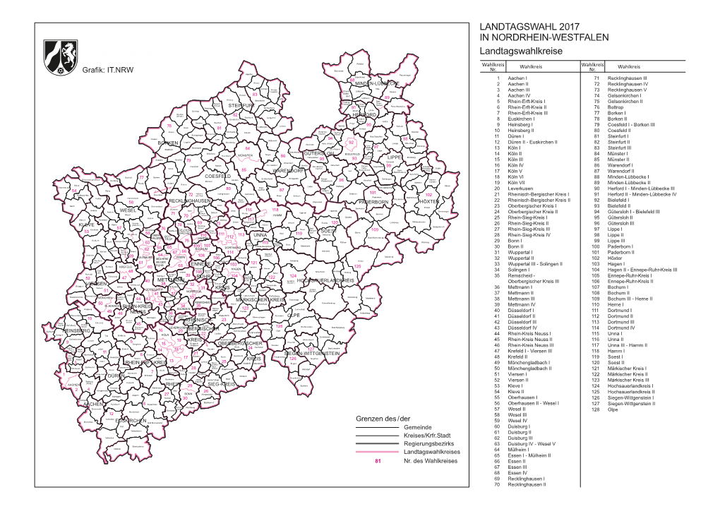 Landtagswahl NRW 2017 Wahlkreise-Gemeinden