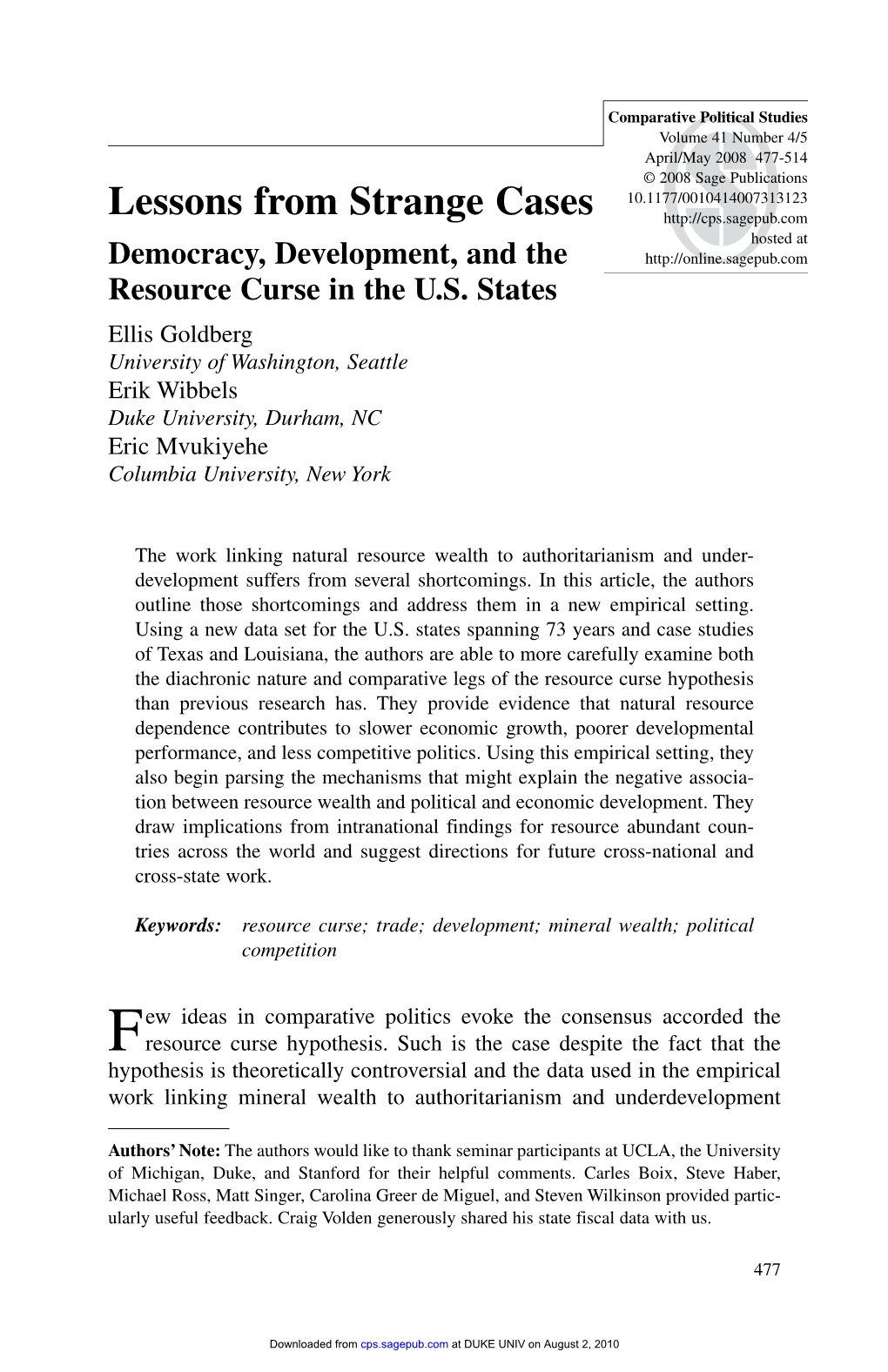 Lessons from Strange Cases Hosted at Democracy, Development, and the Resource Curse in the U.S