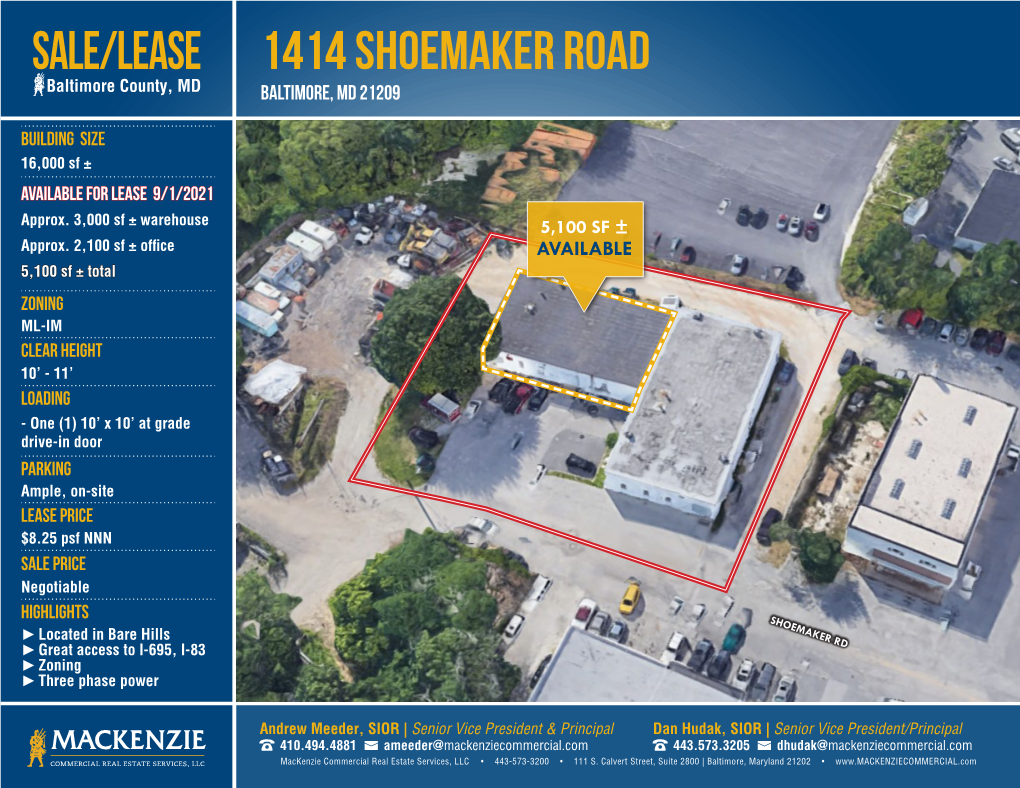 1414 Shoemaker Road Sale/Lease