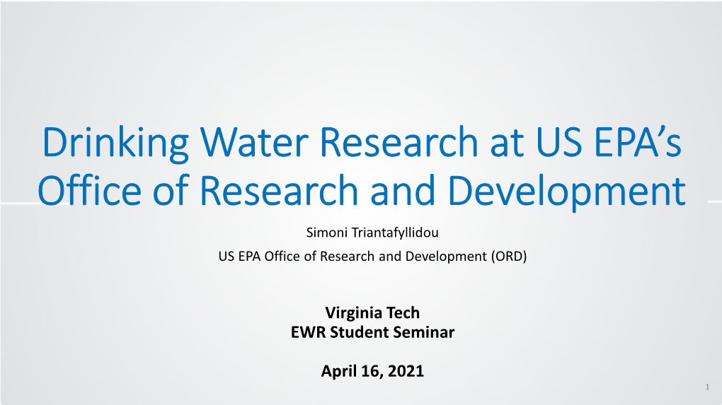 Drinking Water Research at US EPA's Office of Research and Development