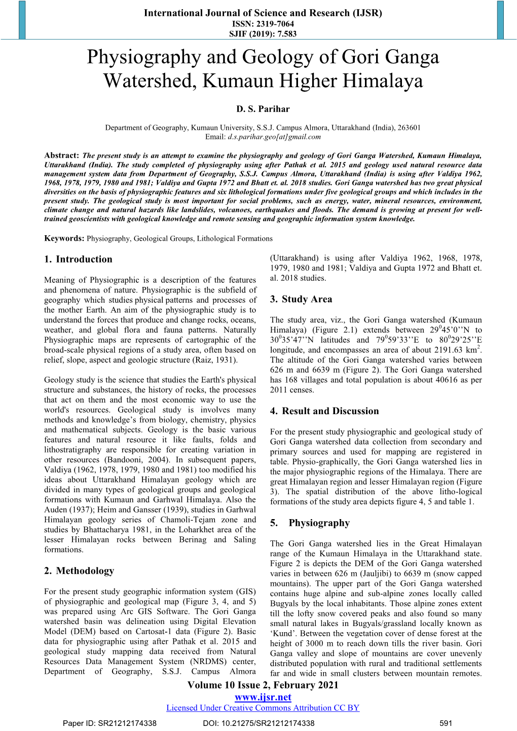 Physiography and Geology of Gori Ganga Watershed, Kumaun Higher Himalaya