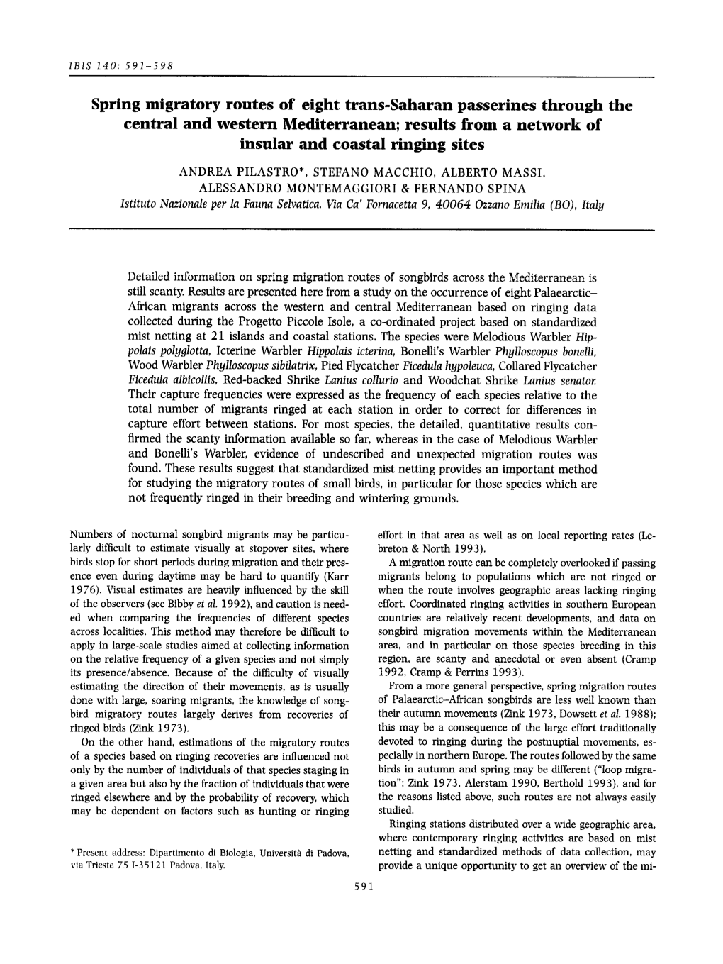 Spring Migratory Routes of Eight Trans-Saharan Passerines Through