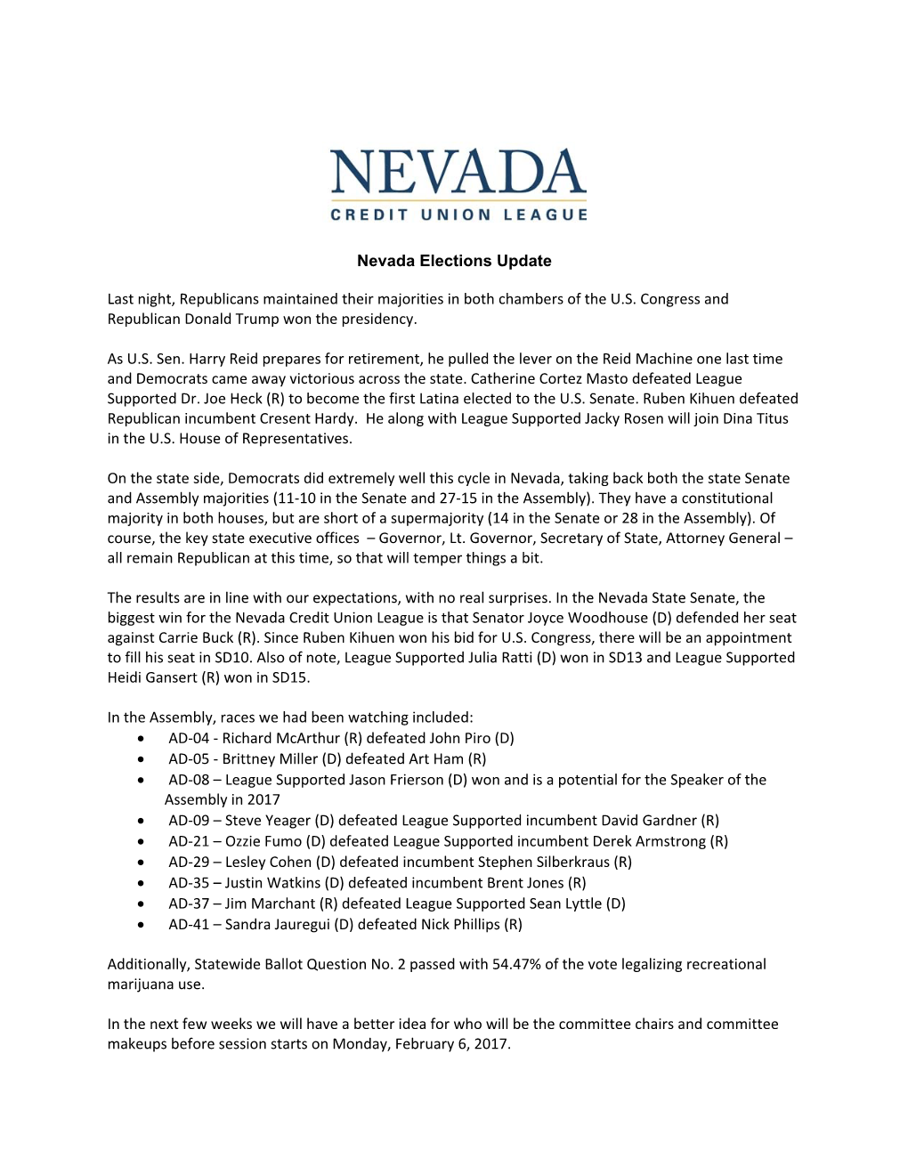 Nevada Elections Update Last Night, Republicans Maintained Their