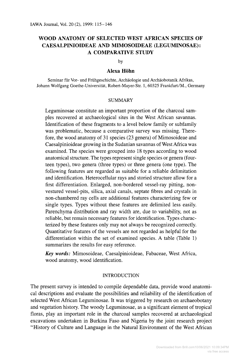 Wood Anatomy of Selected West African Species Of