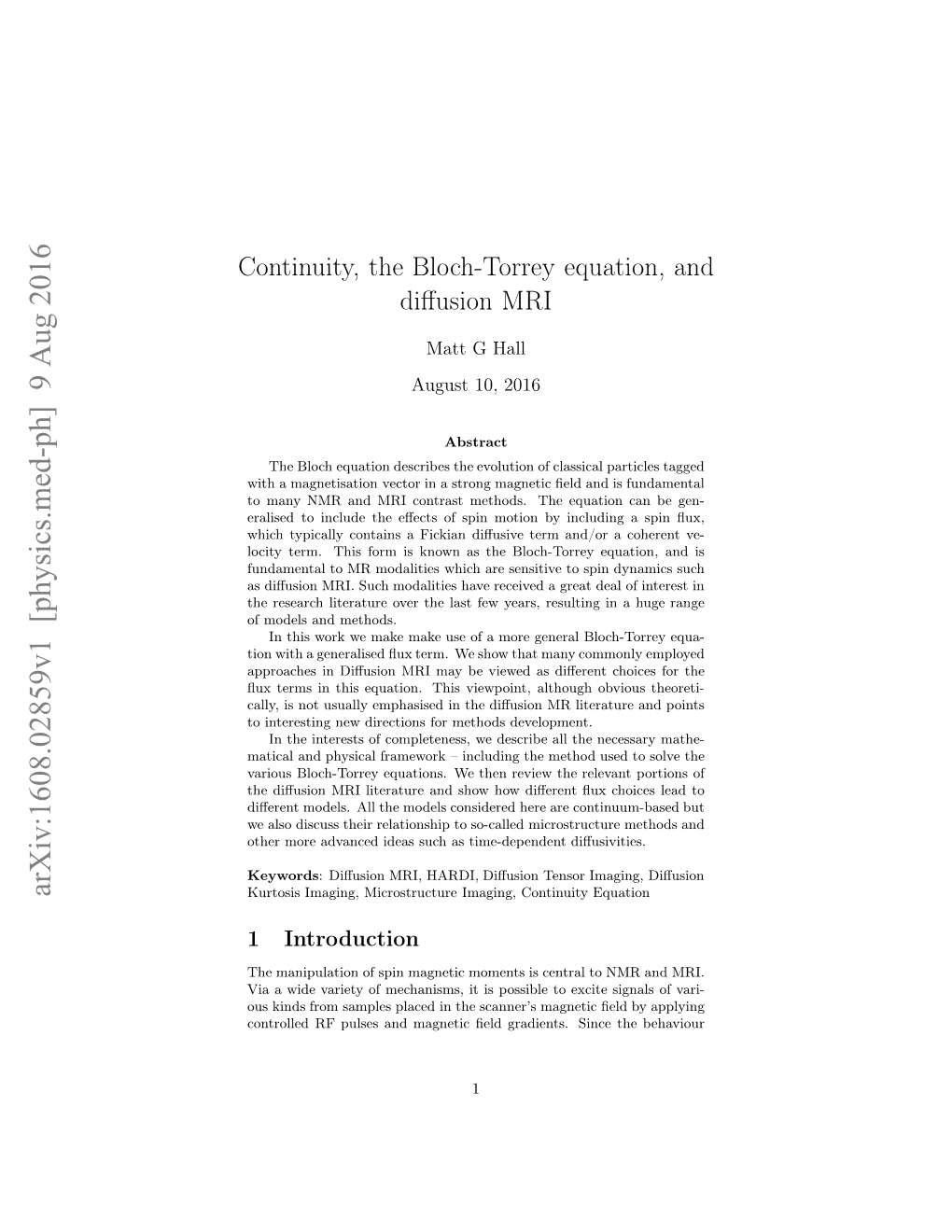 Continuity, the Bloch-Torrey Equation, and Diffusion