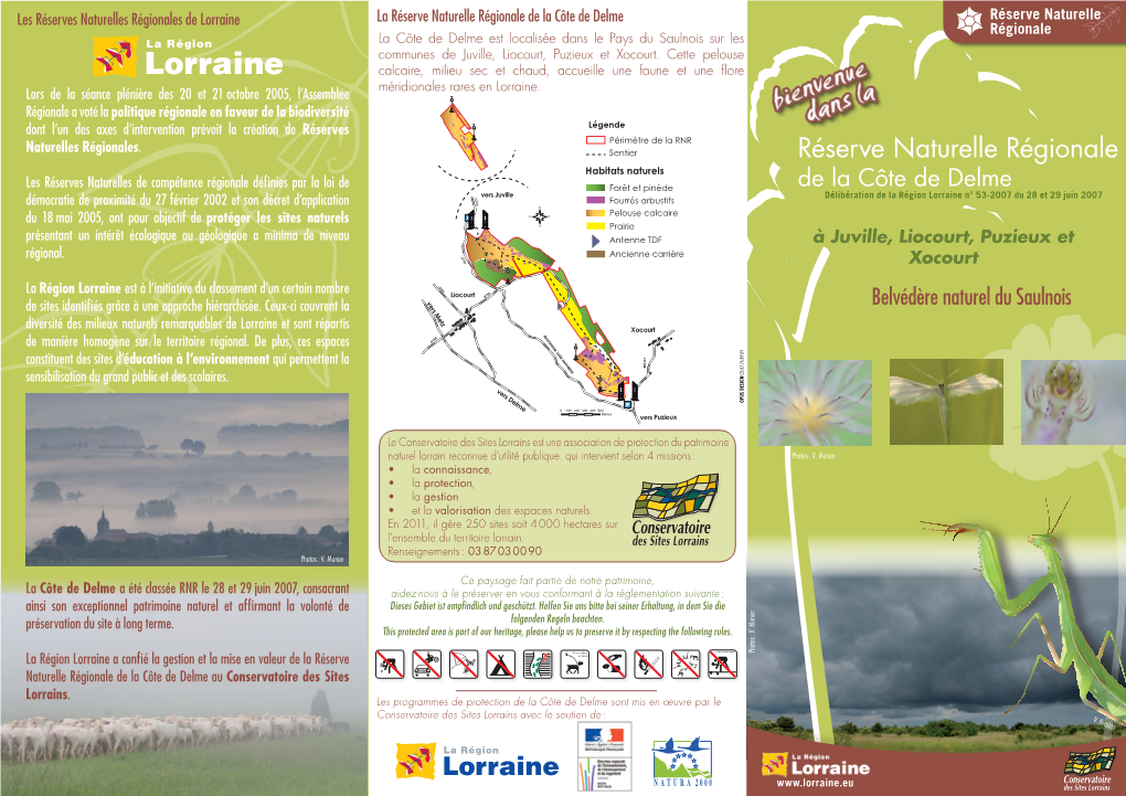 Réserve Naturelle Régionale De La Côte De Delme Acie Mle Sc T Hu, Cuil Ue an E Ue Flore Une Et Faune Méridionales Une Rares Accueille En Lorraine